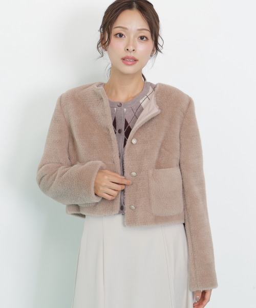 フェイクファーノーカラージャケット ◇フェイクファーノーカラージャケット（ノーカラージャケット）｜JILL