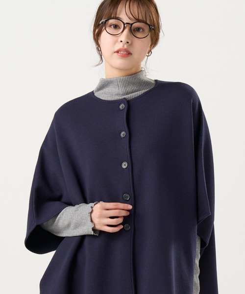 TOKYO SHIRTS(トウキョウシャツ)の「ワイドシルエット ポンチョ(カーディガン/ボレロ・レディース・ネイビー/ブラウン・M/L)」の1枚目の写真