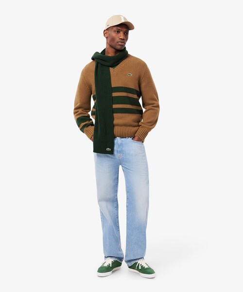 ラコステ（LACOSTE）/アシンメトリーボーダーVネック ウールニットセーター セール】アシンメトリーボーダーVネック ウールニットセーター（ニット