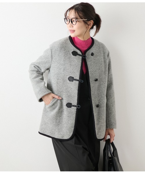 セール】スライバーニット ノーカラーダッフルコート（ダッフルコート