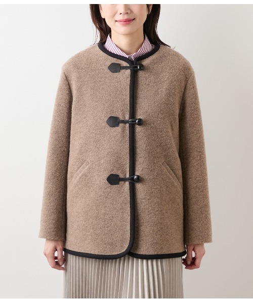 セール】スライバーニット ノーカラーダッフルコート（ダッフルコート