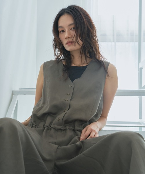 audrey and john wad(オードリーアンドジョンワッド)の「ノーカラーミドルリネンサロペット(その他パンツ・レディース・ナチュラル/ブラック・S/M)」の14枚目の写真