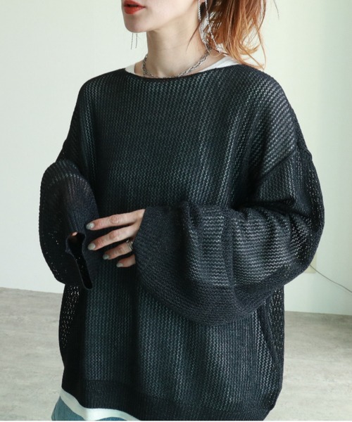 zena（ジェナ）の「メッシュ編みシャイニーラメ透かしニット（ニット/セーター・レディース・ブラック/ブラウン/グレー/ピンク・FREE）」の6枚目の写真