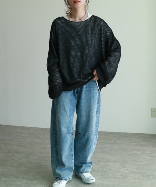 zena（ジェナ）の「メッシュ編みシャイニーラメ透かしニット（ニット/セーター・レディース・ブラック/ブラウン/グレー/ピンク・FREE）」の10枚目の写真