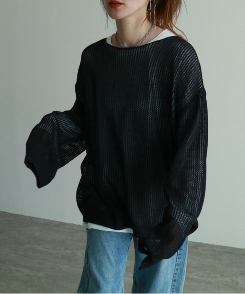 zena（ジェナ）の「メッシュ編みシャイニーラメ透かしニット（ニット/セーター・レディース・ブラック/ブラウン/グレー/ピンク・FREE）」の8枚目の写真