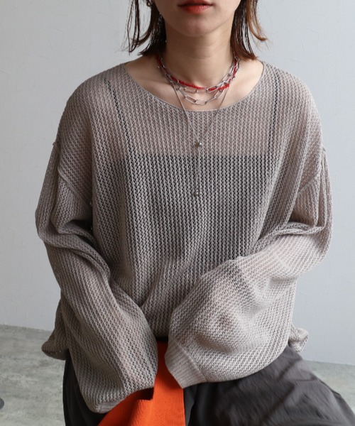 zena（ジェナ）の「メッシュ編みシャイニーラメ透かしニット（ニット/セーター・レディース・ブラック/ブラウン/グレー/ピンク・FREE）」の13枚目の写真