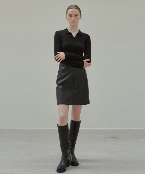 NICK&NICOLE（ニックアンドニコール）の「RIBBED OPEN COLLAR KNIT_BLACK（ニット/セーター・レディース・その他・FREE）」の3枚目の写真