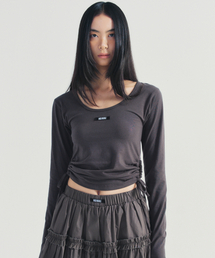 LABEL STRING SLIM LONG SLEEVE TOP_CHARCOAL