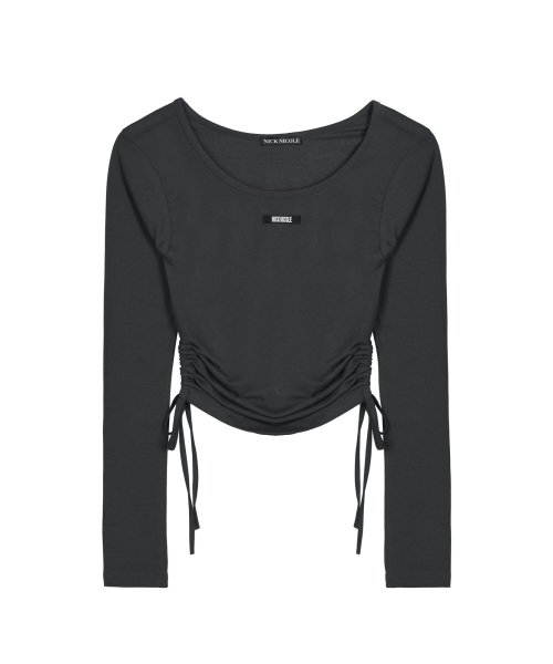 NICK&NICOLE(ニックアンドニコール)の「LABEL STRING SLIM LONG SLEEVE TOP_CHARCOAL(Tシャツ/カットソー・レディース・その他・FREE)」の4枚目の写真