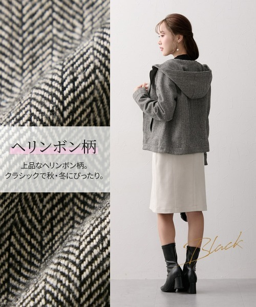 Nissen glamor(ニッセングラマー)の「【大きい胸専用】ヘリンボン柄フード付ジップパーカー(フード、ポケット付)(パーカー・レディース・ブラウン系・M)」の8枚目の写真