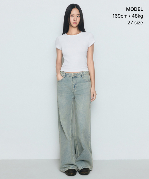 MUSINSA STANDARD WOMAN（ムシンサスタンダードウーマン）の「ウィメンズワイドトラペーズデニムパンツ[イエロースカイブルー]（デニムパンツ・レディース・その他・30/24/25/26/27/28/29）」の2枚目の写真