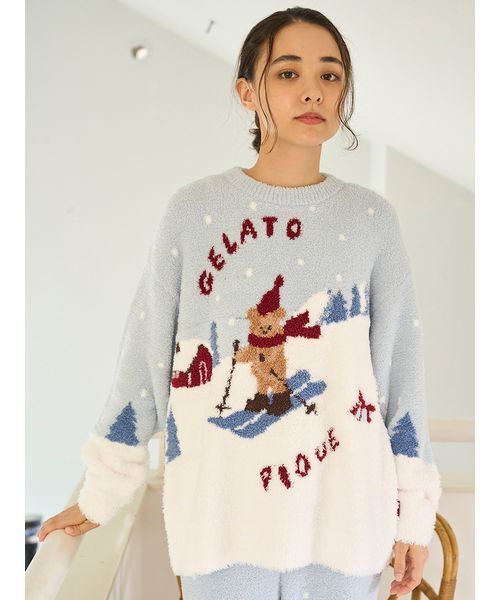 gelato pique(ジェラートピケ)の「【HOLIDAY】スキーベアジャガードプルオーバー(ルームウェア/パジャマ・レディース・ネイビー/ミント・F)」の4枚目の写真
