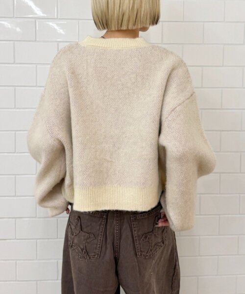 w closet（ダブルクローゼット）の「DOGショートニット（ニット/セーター・レディース・ブルー/カーキ/アイボリー/グレー・FREE）」の6枚目の写真