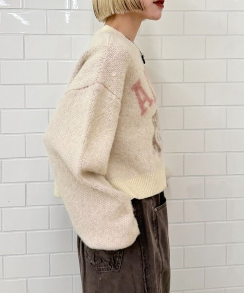 w closet（ダブルクローゼット）の「DOGショートニット（ニット/セーター・レディース・ブルー/カーキ/アイボリー/グレー・FREE）」の7枚目の写真