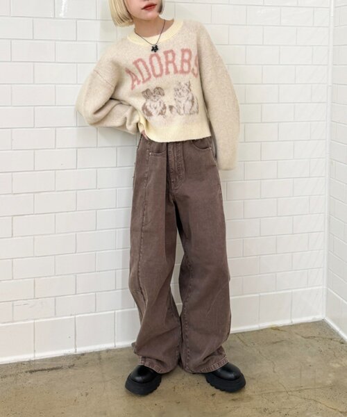 w closet（ダブルクローゼット）の「DOGショートニット（ニット/セーター・レディース・ブルー/カーキ/アイボリー/グレー・FREE）」の8枚目の写真