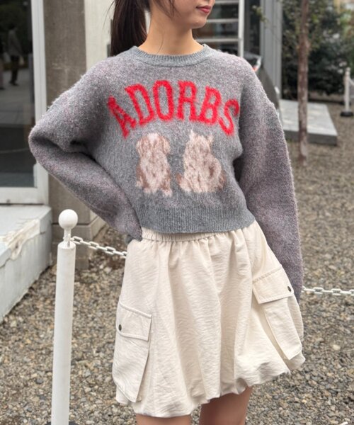 w closet（ダブルクローゼット）の「DOGショートニット（ニット/セーター・レディース・ブルー/カーキ/アイボリー/グレー・FREE）」の13枚目の写真