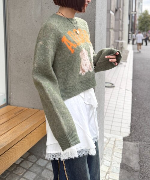 w closet（ダブルクローゼット）の「DOGショートニット（ニット/セーター・レディース・ブルー/カーキ/アイボリー/グレー・FREE）」の22枚目の写真