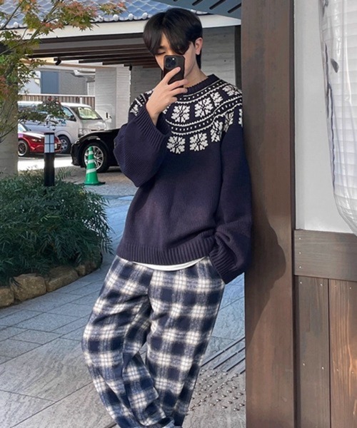 CERCA（チェルカ）の「【NOWLE】ウィンター レトロ ノルディック柄 プルオーバー ニット（ニット/セーター・メンズ・オフホワイト/ネイビー・X-LARGE/MEDIUM/LARGE）」の18枚目の写真