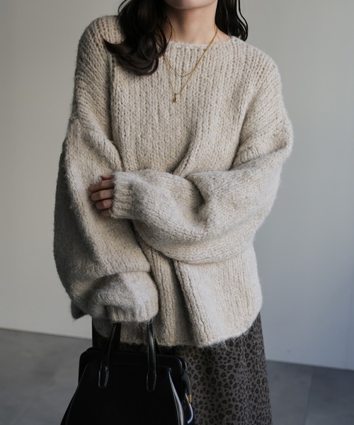 ap retro（アプレトロ）の「ウールブレンドラウンドスリットニット（ニット/セーター・レディース・ブラウン/チャコール/パープル/オレンジ/ライトベージュ・FREE）」の3枚目の写真