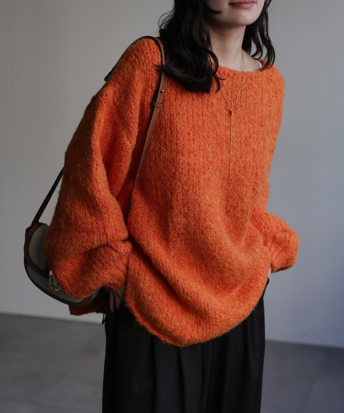 ap retro（アプレトロ）の「ウールブレンドラウンドスリットニット（ニット/セーター・レディース・ブラウン/チャコール/パープル/オレンジ/ライトベージュ・FREE）」の5枚目の写真