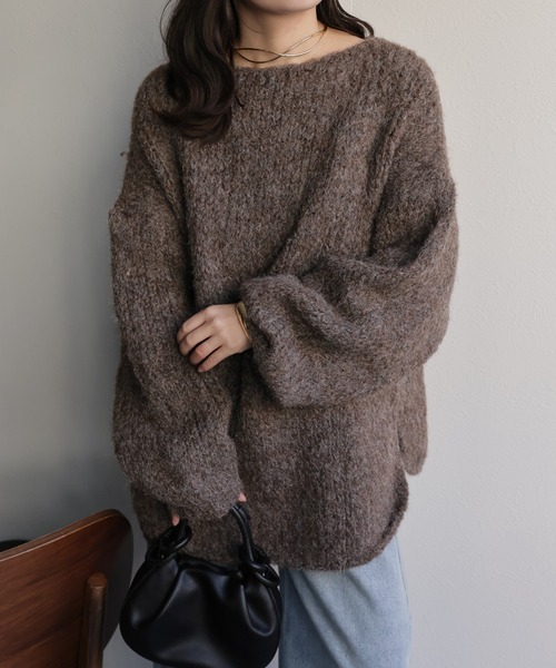 ap retro（アプレトロ）の「ウールブレンドラウンドスリットニット（ニット/セーター・レディース・ブラウン/チャコール/パープル/オレンジ/ライトベージュ・FREE）」の17枚目の写真