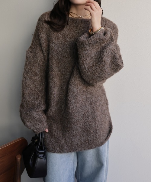 ap retro（アプレトロ）の「ウールブレンドラウンドスリットニット（ニット/セーター・レディース・ブラウン/チャコール/パープル/オレンジ/ライトベージュ・FREE）」の18枚目の写真