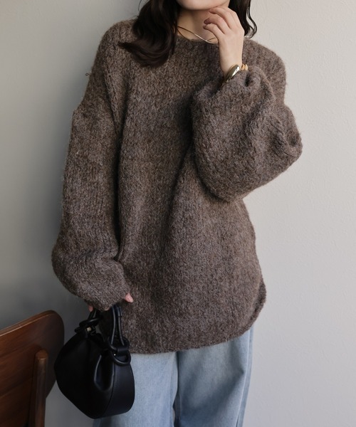 ap retro（アプレトロ）の「ウールブレンドラウンドスリットニット（ニット/セーター・レディース・ブラウン/チャコール/パープル/オレンジ/ライトベージュ・FREE）」の20枚目の写真