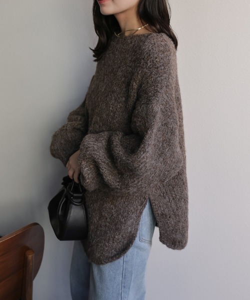 ap retro（アプレトロ）の「ウールブレンドラウンドスリットニット（ニット/セーター・レディース・ブラウン/チャコール/パープル/オレンジ/ライトベージュ・FREE）」の22枚目の写真