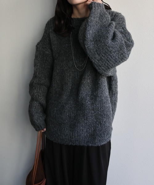 ap retro（アプレトロ）の「ウールブレンドラウンドスリットニット（ニット/セーター・レディース・ブラウン/チャコール/パープル/オレンジ/ライトベージュ・FREE）」の9枚目の写真