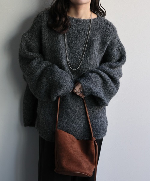 ap retro（アプレトロ）の「ウールブレンドラウンドスリットニット（ニット/セーター・レディース・ブラウン/チャコール/パープル/オレンジ/ライトベージュ・FREE）」の6枚目の写真