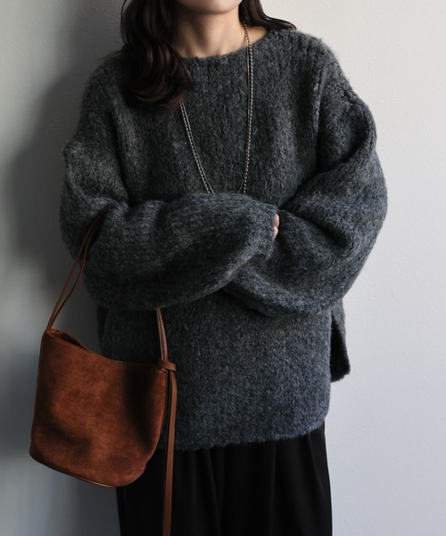 ap retro（アプレトロ）の「ウールブレンドラウンドスリットニット（ニット/セーター・レディース・ブラウン/チャコール/パープル/オレンジ/ライトベージュ・FREE）」の8枚目の写真