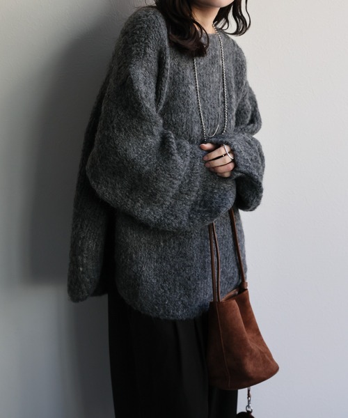 ap retro（アプレトロ）の「ウールブレンドラウンドスリットニット（ニット/セーター・レディース・ブラウン/チャコール/パープル/オレンジ/ライトベージュ・FREE）」の11枚目の写真