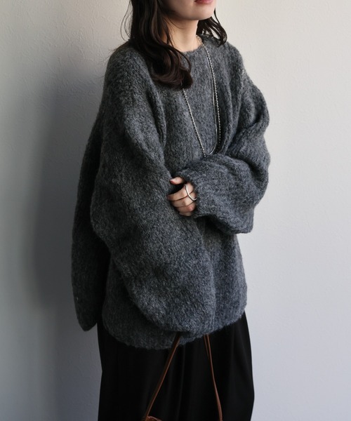 ap retro（アプレトロ）の「ウールブレンドラウンドスリットニット（ニット/セーター・レディース・ブラウン/チャコール/パープル/オレンジ/ライトベージュ・FREE）」の12枚目の写真