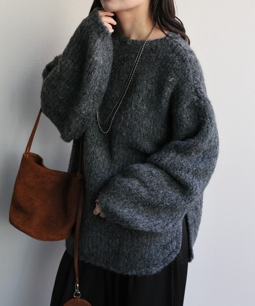 ap retro（アプレトロ）の「ウールブレンドラウンドスリットニット（ニット/セーター・レディース・ブラウン/チャコール/パープル/オレンジ/ライトベージュ・FREE）」の10枚目の写真