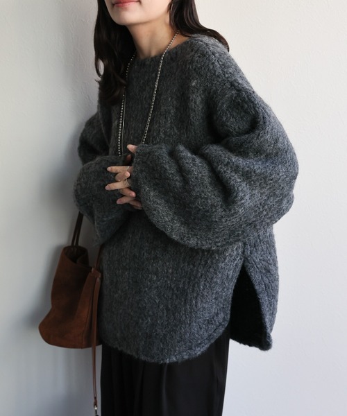 ap retro（アプレトロ）の「ウールブレンドラウンドスリットニット（ニット/セーター・レディース・ブラウン/チャコール/パープル/オレンジ/ライトベージュ・FREE）」の13枚目の写真