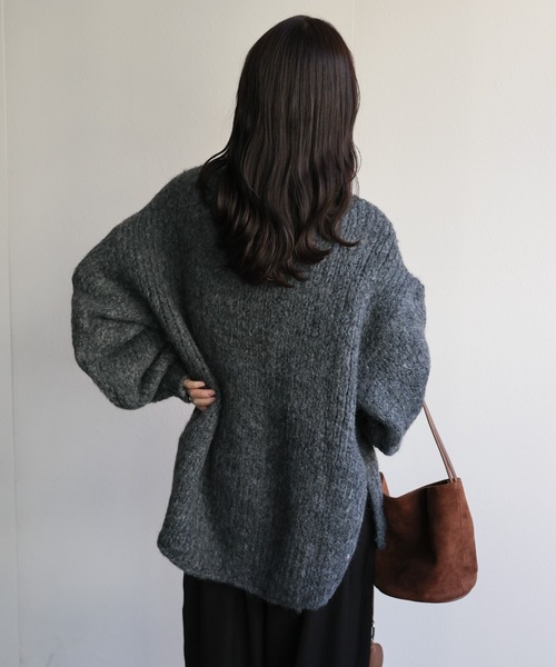 ap retro（アプレトロ）の「ウールブレンドラウンドスリットニット（ニット/セーター・レディース・ブラウン/チャコール/パープル/オレンジ/ライトベージュ・FREE）」の14枚目の写真