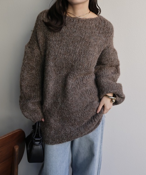 ap retro（アプレトロ）の「ウールブレンドラウンドスリットニット（ニット/セーター・レディース・ブラウン/チャコール/パープル/オレンジ/ライトベージュ・FREE）」の16枚目の写真