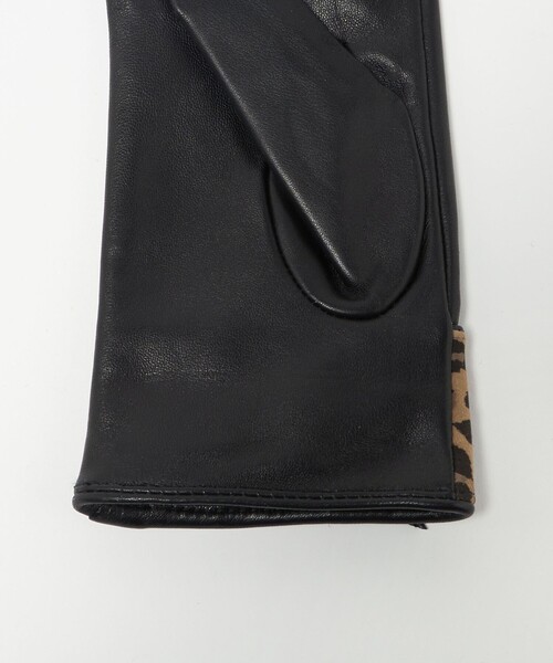 レザー×レオパードスエード コンビ リボン グローブ（手袋