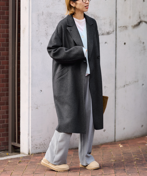 FRAMeWORK（フレームワーク）の「≪追加≫SUPER160'sダブルブレストコート 4（チェスターコート・レディース・チャコールグレー/モカ/ネイビー/ライトグレー・36/38）」の7枚目の写真