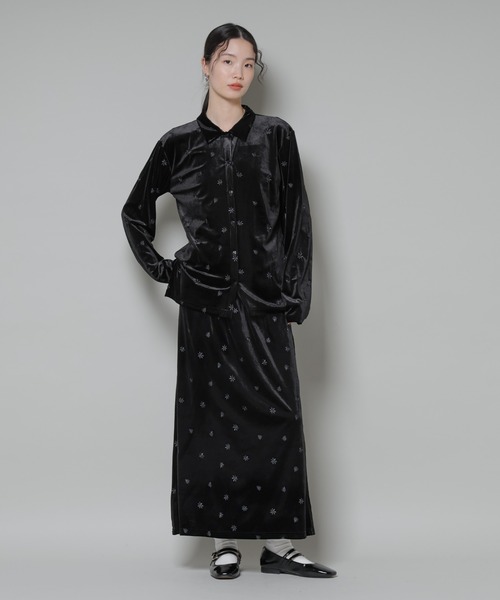 NANO universe（ナノユニバース）の「刺繍ベロアカットナロースカート(セットアップ可)（スカート・レディース・ブラック/ブラウン/ベージュ・FREE）」の11枚目の写真