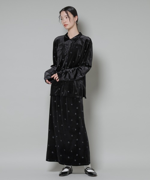 NANO universe（ナノユニバース）の「刺繍ベロアカットナロースカート(セットアップ可)（スカート・レディース・ブラック/ブラウン/ベージュ・FREE）」の13枚目の写真