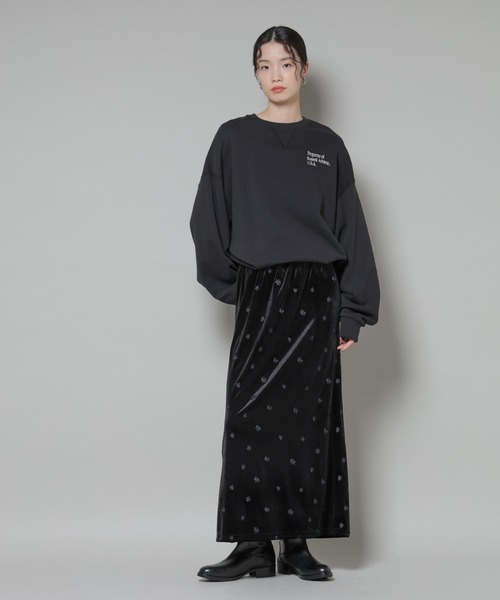 NANO universe（ナノユニバース）の「刺繍ベロアカットナロースカート(セットアップ可)（スカート・レディース・ブラック/ブラウン/ベージュ・FREE）」の10枚目の写真