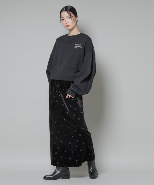 NANO universe（ナノユニバース）の「刺繍ベロアカットナロースカート(セットアップ可)（スカート・レディース・ブラック/ブラウン/ベージュ・FREE）」の6枚目の写真