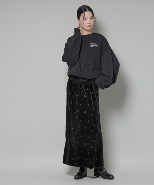 NANO universe（ナノユニバース）の「刺繍ベロアカットナロースカート(セットアップ可)（スカート・レディース・ブラック/ブラウン/ベージュ・FREE）」の9枚目の写真