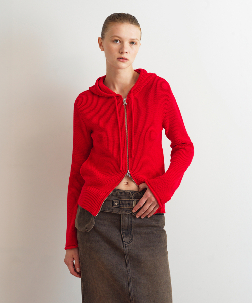 AOPT(アオプト)の「KNIT HOODIE ZIP-UP - RED(パーカー・レディース・その他・SMALL/MEDIUM)」の1枚目の写真
