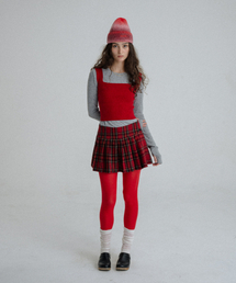 SUN PLEATS SKIRT RED CHECK
