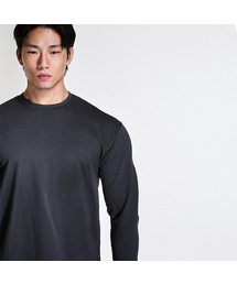 無地クーリングワイドショルダーマッスルフィット長袖Tシャツ(チャコール)
