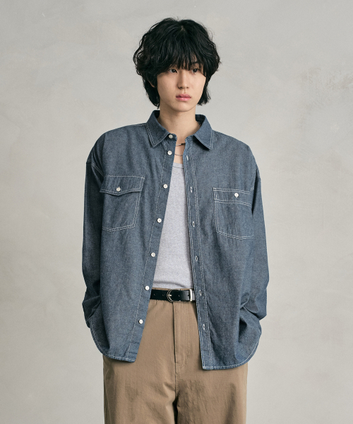 DECET（デケト）の「Chambray Over Shirt DCSH008Blue（シャツ/ブラウス・メンズ・その他・SMALL/MEDIUM/LARGE）」の2枚目の写真