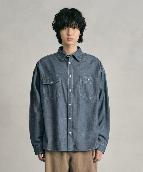 DECET（デケト）の「Chambray Over Shirt DCSH008Blue（シャツ/ブラウス・メンズ・その他・SMALL/MEDIUM/LARGE）」の3枚目の写真