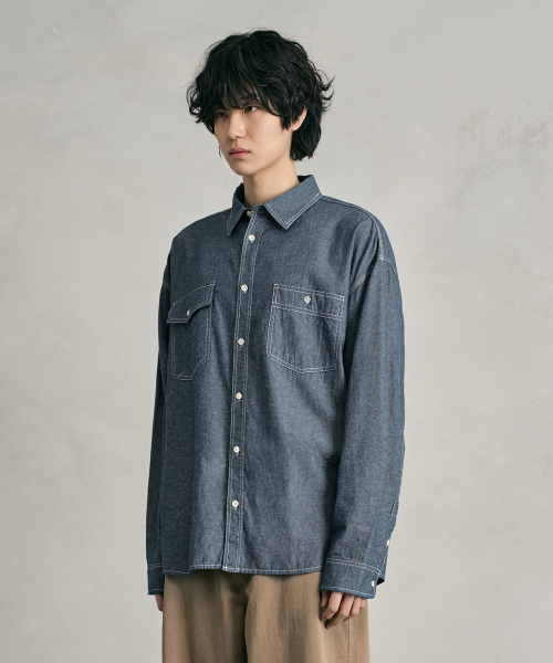 DECET（デケト）の「Chambray Over Shirt DCSH008Blue（シャツ/ブラウス・メンズ・その他・SMALL/MEDIUM/LARGE）」の4枚目の写真